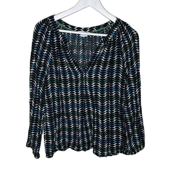 Boden Black & Blue Patterned Long Sleeve Popover Blouse, Size 4 - Picture 1 of 6